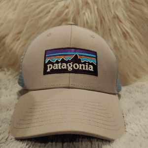 Grey and Teal Patagonia Trucker Hat